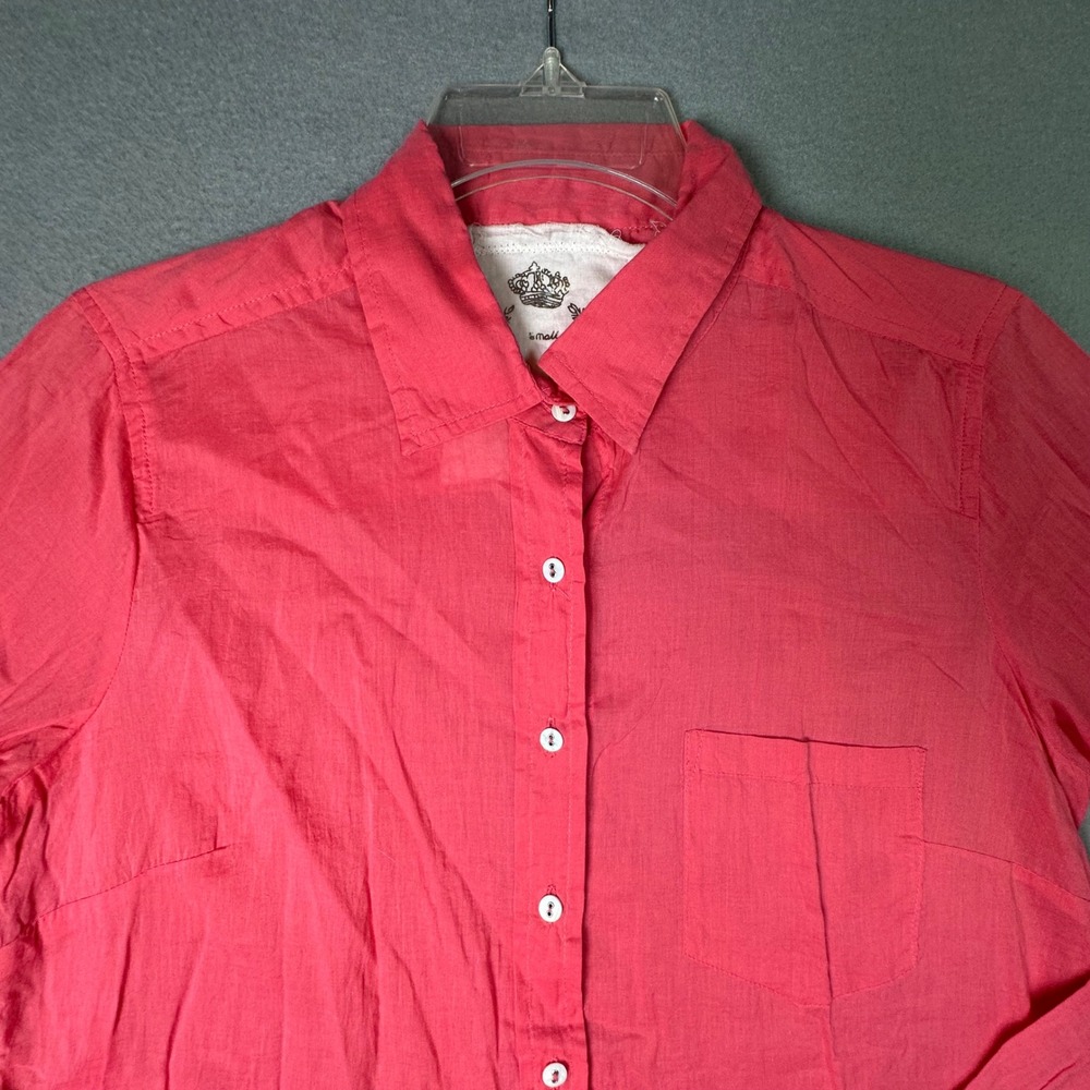 Shirts by Cine Cotton Button Down Shirt Roll Tab Sleeve Small Coral Pink Office - Picture 9 of 10